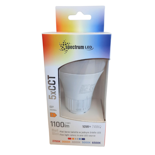 Żarówka LED 10W E27 CCT 5 barw światła 2700K-6500K Spectrum