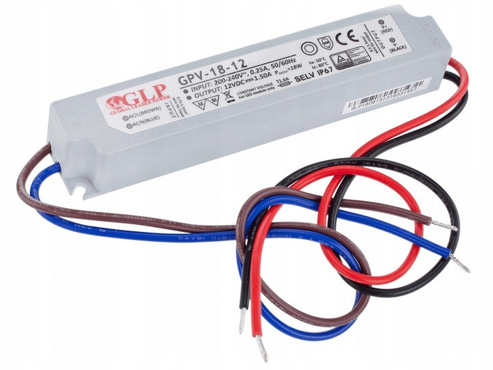 Zasilacz do led 18W GPV-18-12 hermetyczny IP67 12V
