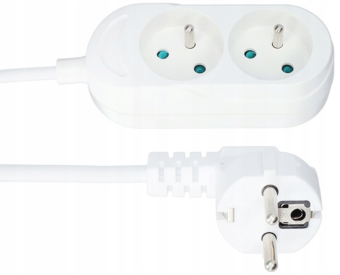 Przedłużacz 2 gniazda 1,5mb z przewodem 3x1mm biały