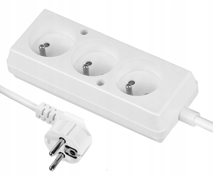 Przedłużacz 3 gniazda 1,5mb z przewodem 3x1mm biały