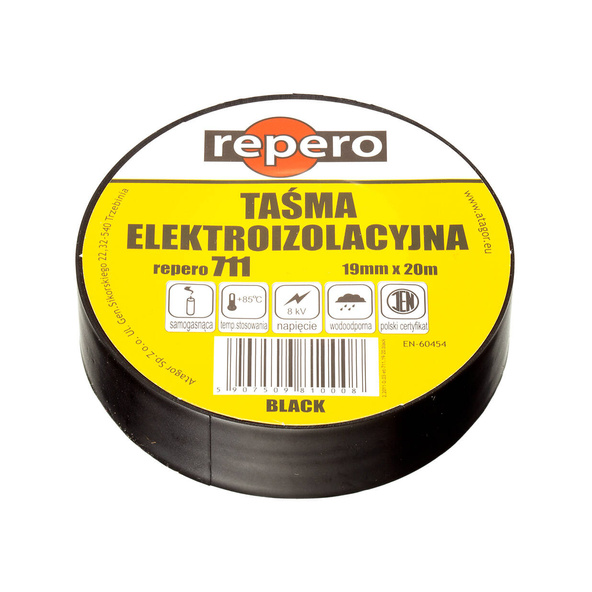 Taśma elektroizolacyjna REPERO 711 samogasnąca PCW różne kolory 19mm x 20m