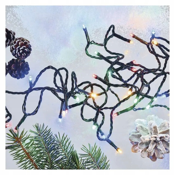 EMOS Lampki choinkowe Classic 120 LED 12m multikolor, ziel. przew., IP44, 8 programów, timer