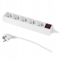 Przedłużacz 5 gniazd 3mb z przewodem 3x1mm biały z wyłącznikiem