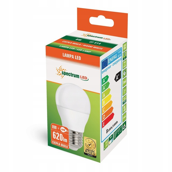 Żarówka LED E27 kulka ciepła 8W 620lm 