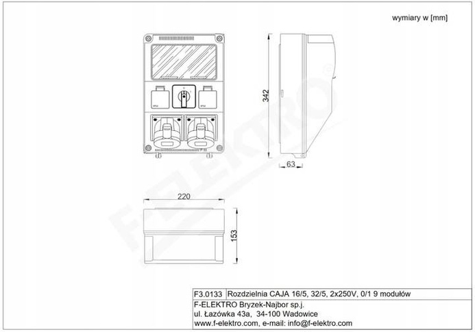 Rozdzielnica budowlana erbetka 9 modułów IP44 32A/5P,16A/5P, 2x230V, lewo-prawo CAJA 