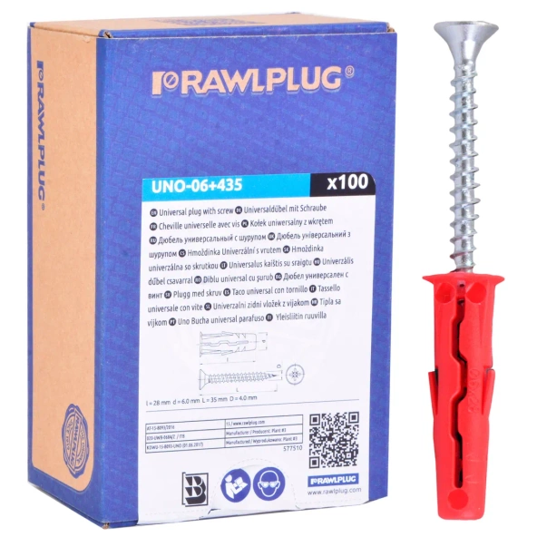 Rawlplug UNO Kołek uniwersalny 6x28 z wkrętem 4,0x35mm