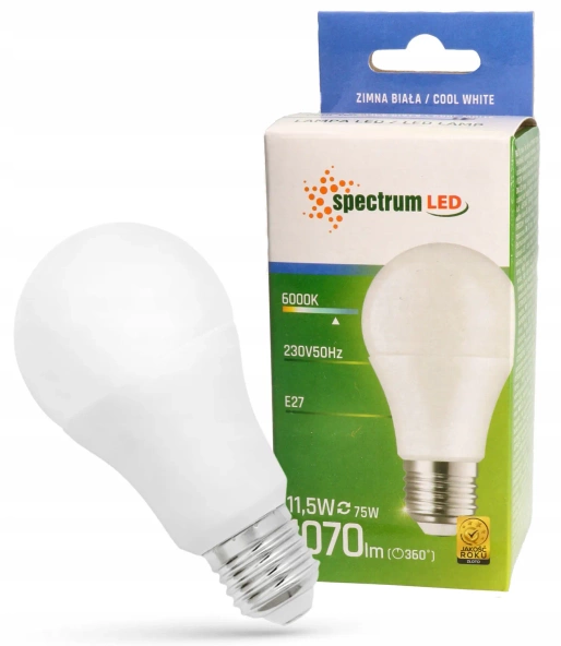 Żarówka LED 11,5W E27 BARWA ZIMNA Spectrum