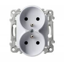 Ospel Szafir biały Gniazdo podwójne z uziemieniem bez ramki