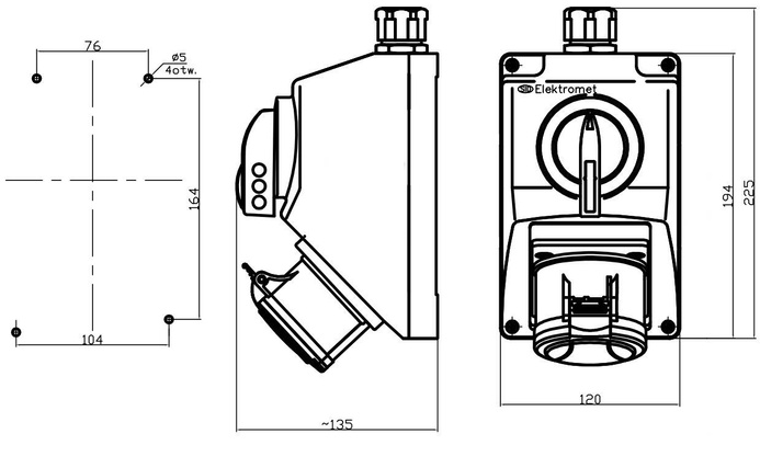 Zestaw instalacyjny lewo/prawo gniazdo 32A 5P