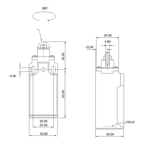 Tracon Wyłącznik krańcowy z rolką VT102 10A IP65