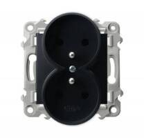 Ospel Szafir czarny metalik Gniazdo podwójne z uziemieniem bez ramki