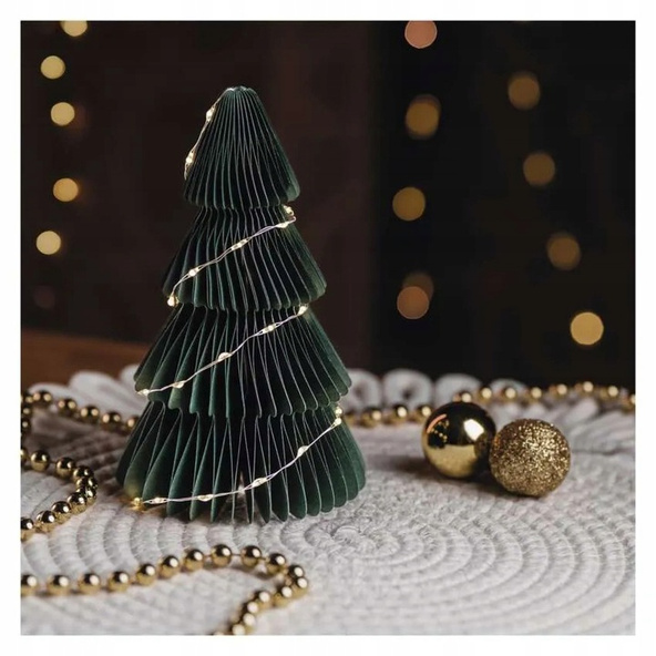 EMOS choinka papierowa 35 LED, 30 cm, ciepła biel, 3× AA, IP20, timer