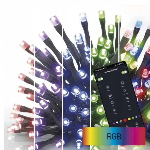 EMOS GoSmart lampki choinkowe 120LED 12m, RGB, czarny przewód, 64 programów, IP44, WiFi