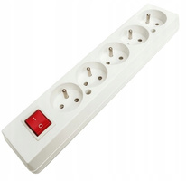 Gniazdo przedłużacza pięciokrotne z wyłącznikiem białe