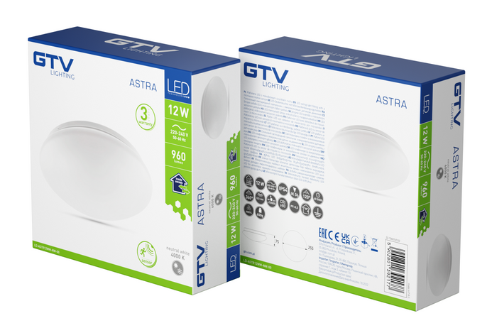 Plafoniera ASTRA LED czujnik mikrofalowy Ø255mm 4000K 12W 960lm LD-ASTR12WM-NW-00