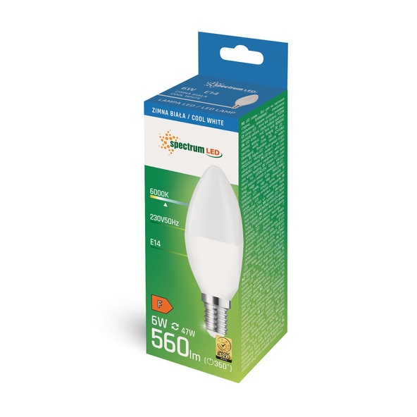 Żarówka led 6W zimna świeczka E14 Spectrum WOJ13027