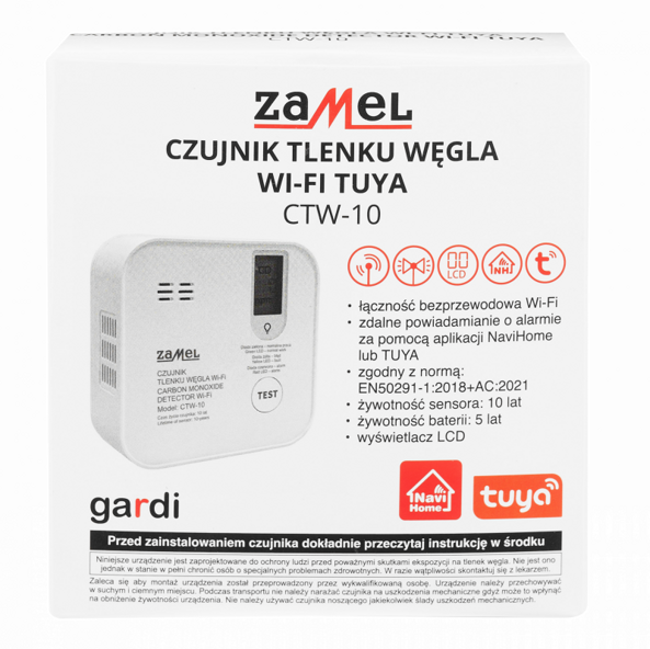 Czujnik tlenku węgla Wi-Fi TUYA bateryjny LCD CTW-10 Zamel